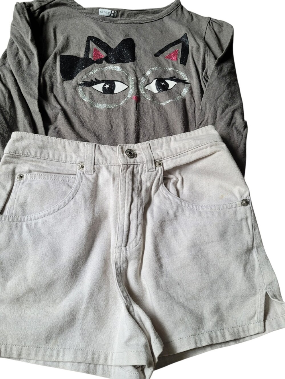 Girls Size 7 Shorts And Top Christie Brooks Crazy 8  Cat White And Gray